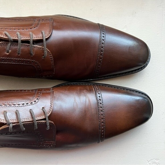 Saks Fifth Avenue Brown Italian Leather Cap Toe Lace Up Oxford Shoes Men’s12 M - Picture 7 of 15